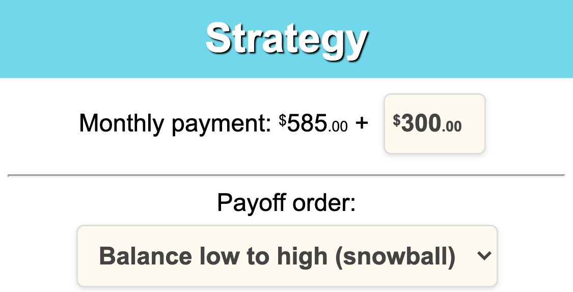 Setting the strategy to debt snowball calculator